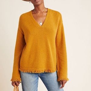 New fringed vneck sweater honey color